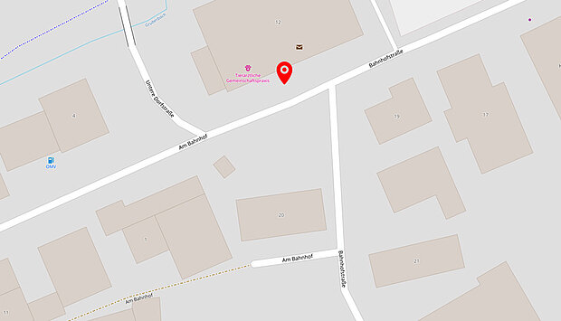 Kartenausschnitt Lechbruck am See mit Lage des Therapiezentrums B12 in der Bahnhofstraße